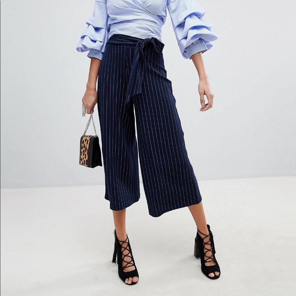 NWT Asos pinstripe tie waist culottes